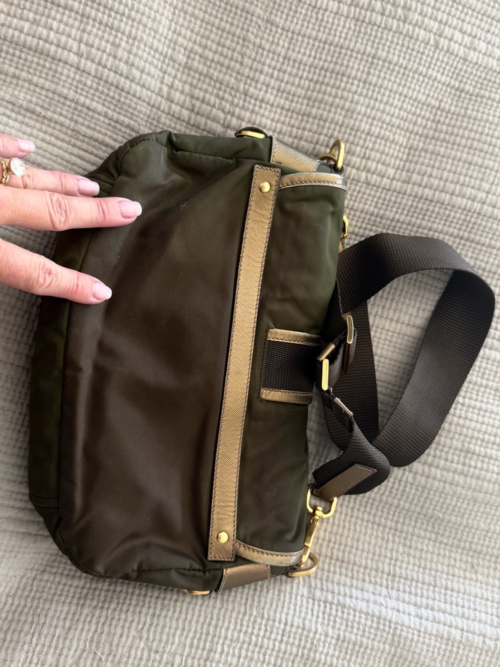 Prada Olive Green Nylon Crossbody with Gold Hardware - Picture 4 of 7